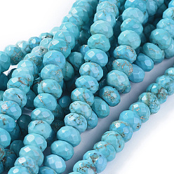 Dark Turquoise Natural Howlite Beads Strands, Dyed & Heated, Faceted, Rondelle, Dark Turquoise, 8x5mm, Hole: 1mm, about 83pcs/strand, 15.55 inch(39.4cm)