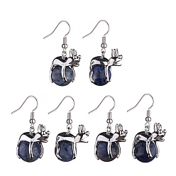 Содалитовое Серьги с подвесками в виде лягушек из натурального содалита, платиновые латунные украшения для женщин, 37 мм, штифты : 0.6 мм
