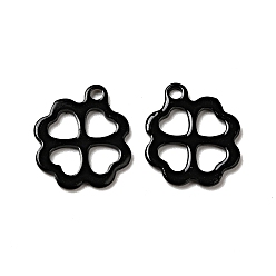 Black Spray Painted 201 Stainless Steel Charms, Clover Charms, Black, 12x11x1mm, Hole: 1.2mm