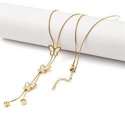 Белый Вакуумное покрытие pvd 304 эмалированные ожерелья с подвесками-бабочками из нержавеющей стали, ожерелья-змейки со стразами и кисточками для женщин, золотые, белые, 18.50 дюйм (47 см)