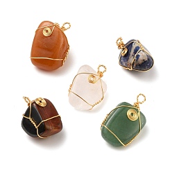 Mixed Stone Natural Gemstone Wire Wrapped Pendants, with Copper Wire, Nuggets, 29~34x16~22x12~21mm, Hole: 2.5~3.5mm