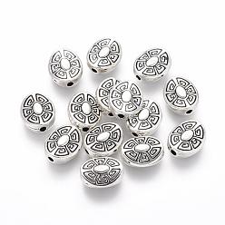 Antique Silver Tibetan Style Alloy Beads, Oval, Lead Free & Cadmium Free, Antique Silver, 11x9x4mm, Hole: 2mm