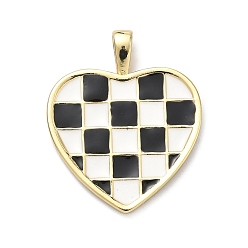 Черный Латунные подвески, подвески в виде сердца с узором «тартан», с эмалью, без кадмия и без свинца, стойки покрытие, долговечный, реальный 18 k позолоченный, чёрные, 25.5x21x2 мм, отверстие : 4 мм