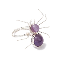 Аметист Кольца из натурального драгоценного камня, паук, серебряные, американский размер 7 3/4~8 1/2(17.9~18.5мм)