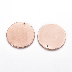 Rose Gold Ion Plating(IP) 304 Stainless Steel Pendants, Blank Stamping Tag, Flat Round, Rose Gold, 25x1mm, Hole: 1.4mm