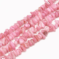 Pearl Pink Freshwater Shell Beads Strands, Dyed, Chip, Pearl Pink, 4~14x4~8x1~8mm, Hole: 1mm, about 210~250pcs/strand, 31.4 inch