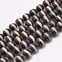 Noir Brins de perles d'agate dzi à motif rayé tibétain naturel, ronde, teints et chauffée, noir, 10mm, Trou: 1.5mm, Environ 35 pcs/chapelet, 13.9 pouce