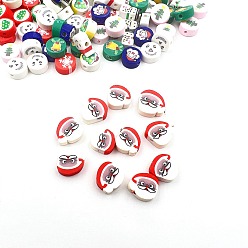 Santa Claus Christmas Themed Handmade Polymer Clay Beads, Santa Claus, 10x5mm, 100pcs/bag