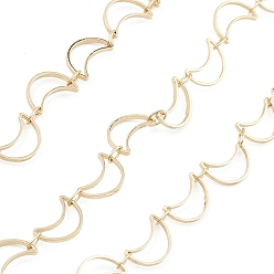 Real 18K Gold Plated Brass Hollow Moon Link Chains, Unwelded, with Spool, Real 18K Gold Plated, 10x6x1mm