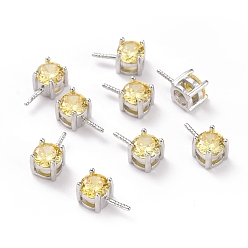 Light Yellow Rhodium Plated 925 Sterling Silver Peg Bails, with Cubic Zirconia, Square, Platinum, Light Yellow, 9x4x4.5mm, Hole: 2.5x1.5mm, Pin: 0.6mm