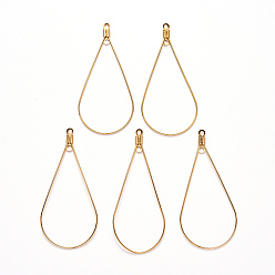 Настоящее золото 18K Вакуумное покрытие pvd 304 подвески из нержавеющей стали, обручание серьги, слеза, реальный 18 k позолоченный, 22 датчик, 48.5x23x0.6 мм, отверстие : 1.2 мм