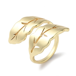 Real 18K Gold Plated Rack Plating Brass Open Rings, Leaf Cuff Finger Ring for Women, Long-Lasting Plated, Lead Free & Cadmium Free, Real 18K Gold Plated, US Size 7 1/2(17.7mm)
