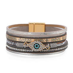 SZ00317-4 Ethnic-style multi-layer PU leather bracelet with demon eye inlay - unique design.
