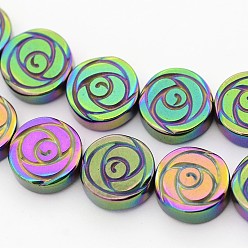 Multi-color Plated Electroplate Non-magnetic Synthetic Hematite Beads Strands, Rose, Multi-color Plated, 8x3mm, Hole: 1mm,  about 48pcs/strand, 15.7 inch