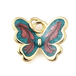 Темный Голубой Латунь эмаль прелести, бабочки прелести, без свинца и без кадмия, стойки покрытие, долговечный, с целью перехода в кольце, реальный 18 k позолоченный, темные голубые, 14.5x15x3 мм, отверстие : 3 мм