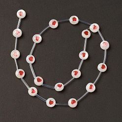 Corazón Cuentas de concha de perla natural hebras, con láminas de latón y esmalte, color de concha, plano y redondo, patrón del corazón, 8.5x3.2 mm, agujero: 0.7 mm, sobre 20 unidades / cadena, 15.55'' (39.5 cm)