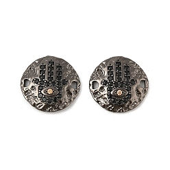 Черный Цвет Металла Латунный микропаве черный кубический циркониевый диск с подвесками-соединителями в виде руки хамсы, стойки покрытие, долговечный, без свинца и без кадмия, металлический черный , 15x14x3 мм, отверстие : 1.4 мм