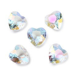 Clear AB Transparent Glass Rhinestone Cabochons, Faceted, Heart, Pointed Back, Clear AB, 10x10x6mm