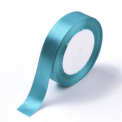 Dark Turquoise Single Face Solid Color Satin Ribbon, for Gift Packaging, Party Decoration, Dark Turquoise, 3/4 inch(18~20mm), about 25yards/roll(22.86m/roll), 10rolls/group