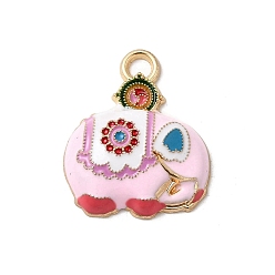 Бледно-Розовый Подвески из сплава и страза, с эмалью, слон, золотые, розовый жемчуг, 23x19x5 мм, отверстие : 3 мм