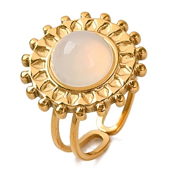 Натуральный Агат Кольца из натурального агата круглые, солнечно-золотистый тон 304 манжеты из нержавеющей стали для женщин и мужчин, 20 мм, внутренний диаметр: регулируемый