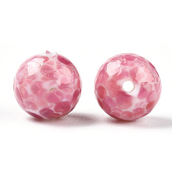 Pink Handmade Normal Lampwork Beads, Round with Fleck, Pink, 10mm, Hole: 1.2~1.6mm