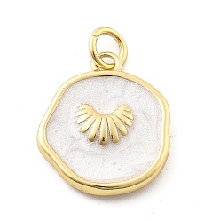 Shell Shape Подвески из латуни и эмали на тему океана, с целью перехода в кольце, реальный 18 k позолоченный, плоский круглый шарм, формы раковины, 17.5x15x3 мм, отверстие : 3 мм