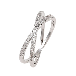 Платина Латунные микро проложить пальцев кольца кубического циркония, крест крест кольца, платина, 6.5 мм, внутренний диаметр: 20.8 мм