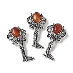 Родонит Подвески из натурального родонита в форме ангела, с целью перехода в кольце, античное серебро, окрашенная и подогревом, 38x19.5x7.5~9.5 мм, отверстие : 2x6.5 мм