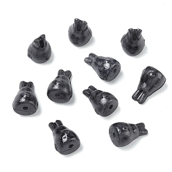 Black Vintage Handmade Porcelain Beads, Fancy Antique Glazed Porcelain, Rabbit, Black, 17.5x11mm, Hole: 2mm