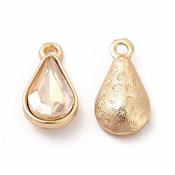 Jonquil Faceted Glass Rhinestone Pendants, with Golden Zinc Alloy Setting, Teardrop Charm, Jonquil, 18x9.5x5.5mm, Hole: 1.5mm