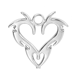 Stainless Steel Color Stainless Steel Pendants, Dragon Heart Charms, Stainless Steel Color, 20x20x2mm, Hole: 2.5mm