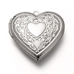 Stainless Steel Color 316 Stainless Steel Locket Pendants, Photo Frame Charms for Necklaces, Heart, Stainless Steel Color, 29x28.5x7mm, Hole: 2mm, Inner Diameter: 20x21mm