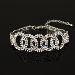 silver Vintage Double-row Crystal Inlaid Wide Bracelet for Women