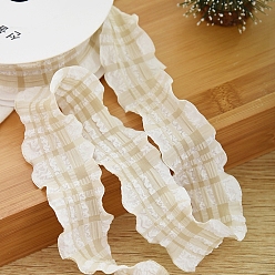 Pale Goldenrod 10 Yards Tartan Print Polyester Ruffled Ribbons, Garment Accessories, Gift Packaging, Pale Goldenrod, 1 inch(25mm)