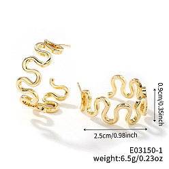 Золотой Модные геометрические серьги-гвоздики из латуни, милый стиль для модного образа, золотые, 25x3.5 мм