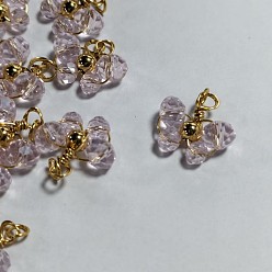 Бледно-Розовый 20 шт. Стеклянные подвески, с медной проволокой, бабочка, розовый жемчуг, 14.2x13.9 мм