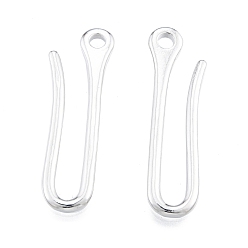 Real Platinum Plated Brass Pendants, U Shapes, Real Platinum Plated, 44x13x2mm, Hole: 3.3mm