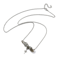 Лабрадорита Натуральный лабрадорит, ограненный в форме заостренной пули, с подвеской в виде звезды, латунная цепочка., стойки покрытие, платина, 26.10 дюйм (66.3 см)