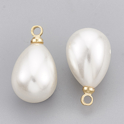 Real 18K Gold Plated ABS Plastic Imitation Pearl Pendants, with Brass Findings, teardrop, Real 18K Gold Plated, 17.5x10x10mm, Hole: 1.6mm