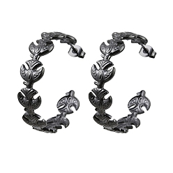 Black 304 Stainless Steel Stud Earrings for Women, Pigeon, Half Hoop Earrings, Ion Plating(IP), Black, 34x8.5mm