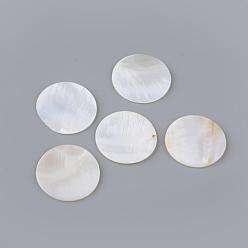 Creamy White Freshwater Shell Cabochons, Flat Round, Creamy White, 30x2mm