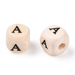 Letter A Печатные бусины из натурального дерева шима, горизонтальное отверстие, куб с начальной буквой, papayawhip, без свинца, буква a, 8x8x8 мм, отверстие : 2.5~3 мм