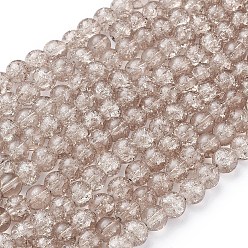 BurlyWood Spray Painted Crackle Glass Beads Strands, Round, BurlyWood, 4mm, Hole: 1.1~1.3mm, about 200pcs/strand, 31.4 inch