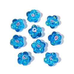 Blue Translucent Handmade Lampwork Beads, Flower, Blue, 15x14x8mm, Hole: 2mm