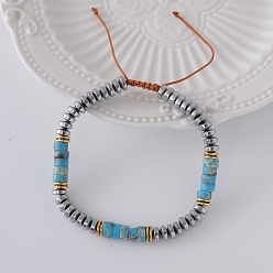 Синтетическая Бирюза Плетеные браслеты из синтетической бирюзы в стиле хип-хоп, регулируемые браслеты из синтетического немагнитного гематита с гальваническим покрытием для мужчин