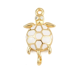 Белый Подвески-коннекторы в виде морских черепах из латуни с эмалью, с четким кубического циркония, реальный 18 k позолоченный, стойки покрытие, долговечный, без кадмия и без свинца, белые, 23.5x13x3.5 мм, отверстие : 1.7 мм
