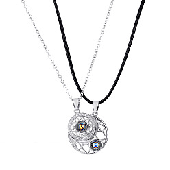 Platinum 2Pcs 2 Style I Love You in 100 Languages Couple Matching Necklaces Set, Sun & Moon Rhinestone Projection Camera Magnetic Pendant Necklaces with Brass Chains for Valentine's Day, Platinum, 18.31 inch(46.5cm), 1Pc/style