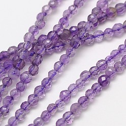 Amethyst Grade AA Natural Amethyst Beads Strands, Faceted Round, 3mm, Hole: 0.8mm, about 119pcs/strand, 15 inch