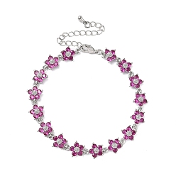 Темно-Розовый Браслеты-цветы с кубическим цирконием, украшения из латуни для женщин, Реальная платина, темно-розовыми, 6-3/4 дюйм (17.2 см)